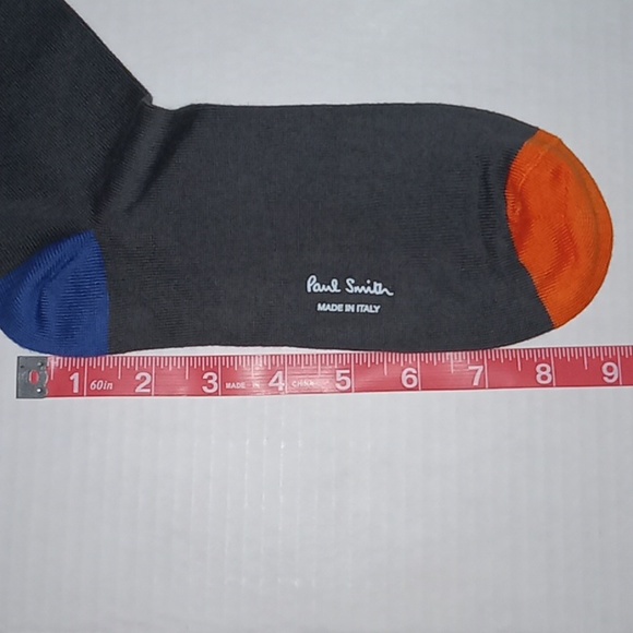 Paul Smith Embroidered Cotton Dress Socks. Mens. Charcoal Gray, Orange & Blue. - Picture 5 of 7